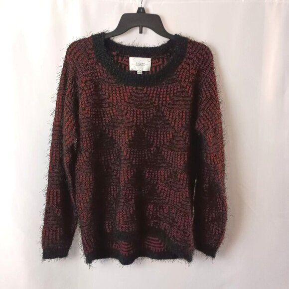 Eureka by Christos Garkinos Eyelash Fuzzy Sweater Fringe Women Size L Red/Black - Picture 2 of 6